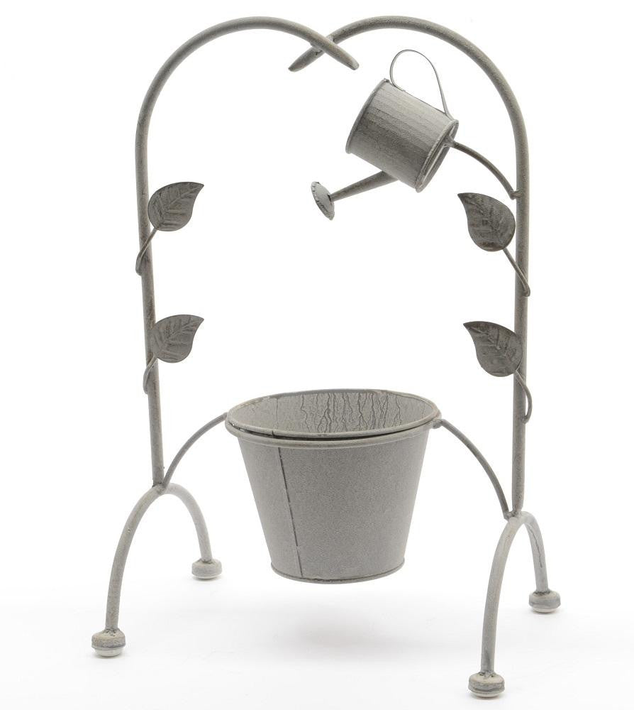 15.5" New Romance Decorative Growing Vine Trellis and Watering Can Gray Textured Planter