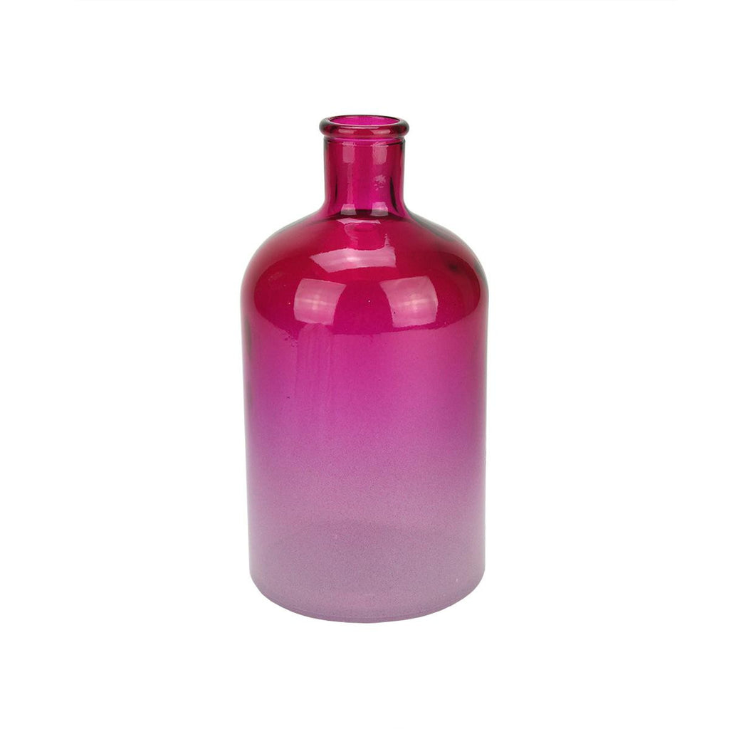 8.75" Fancy Fair Hand-Made Transparent Dark Pink and White Ombre Recycled Spanish Glass Vase