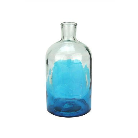 8.75" Fancy Fair Hand-Made Transparent Aqua Blue and Clear Two-Tone Recycled Spanish Glass Vase