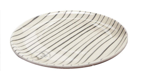 Basic Luxury Decorative Black Stripes on White Round Terracotta Dessert Salad Plate 6.5"