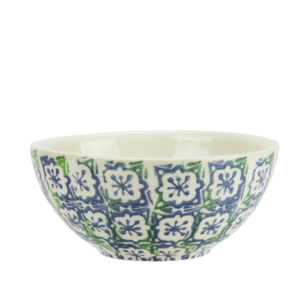 5.75" French Countryside Natural Blue and Green Floral Terracotta Serving Bowl