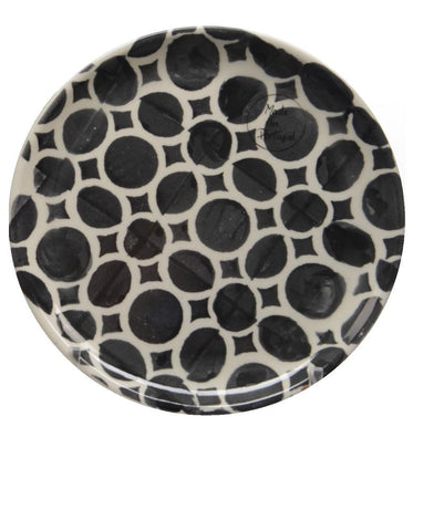 Basic Luxury Decorative White Circles on Black Round Terracotta Dessert Salad Plate 6.5"