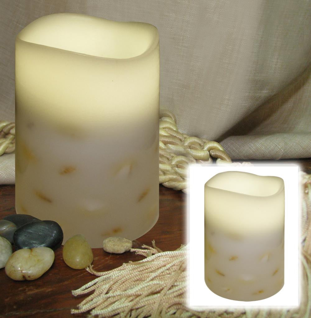 5.5" Ivory B-O Embedded Seashells Flameless LED Lighted Flickering Wax Pillar Candle