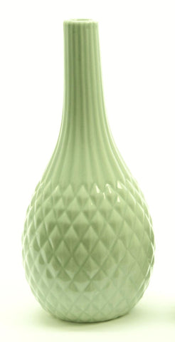 8.25" New Romance Elegant Green Ribbed and Diamond Geometric Bas-Relief Design Flower Vase