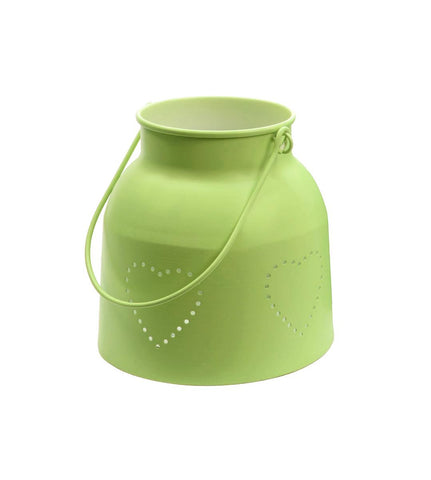 11" French Countryside Lime Green Iron Candle Holder Lantern with Die Cut Hearts