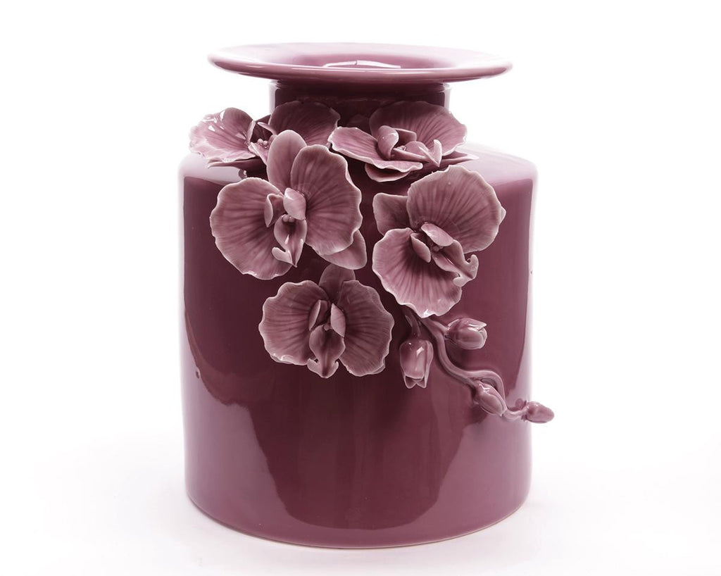 9" Botanic Beauty Wineberry Purple Decorative Orchid Porcelain Flower Vase