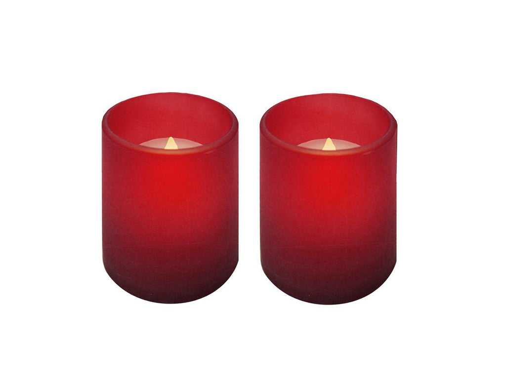 Pack of 2 Frosted Red Battery Operated Flameless LED Lighted Flickering Wax Votive Candles