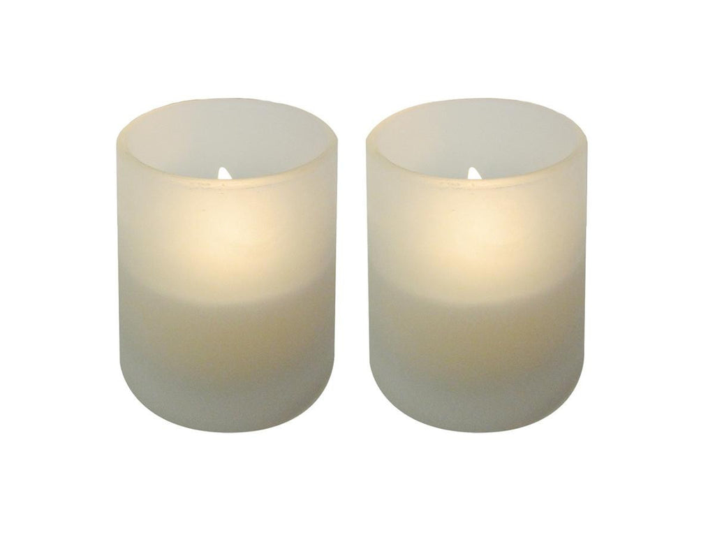 Pack of 2 Frosted White Battery Operated Flameless LED Lighted Flickering Wax Votive Candles