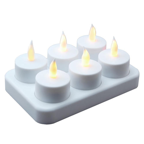 Pack of 6 White Rechargeable B-O Flameless LED Lighted Flickering Tea Light Candles