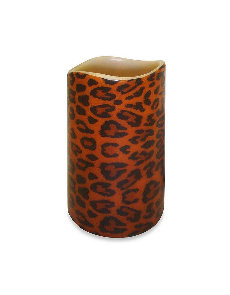 6.75" Leopard Print Battery Operated Flameless LED Lighted Flickering Wax Pillar Candle with Remote