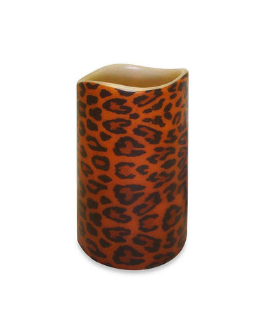 6.75" Leopard Print Battery Operated Flameless LED Lighted Flickering Wax Pillar Candle with Remote