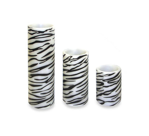 Set of 3 Zebra Print Battery Operated Flameless LED Lighted Flickering Wax Pillar Candle with Remote