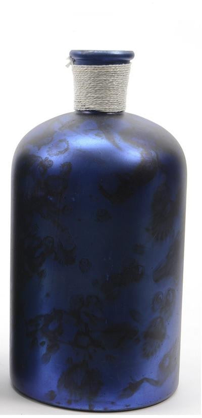 10" Seaside Treasures Handcrafted Marbled Indigo and Black Glass Vase