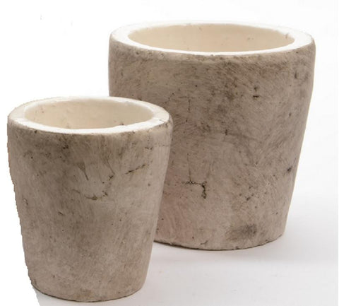 Set of  2 Seaside Treasures White Sand and Taupe Handcrafted Earthenware Planter