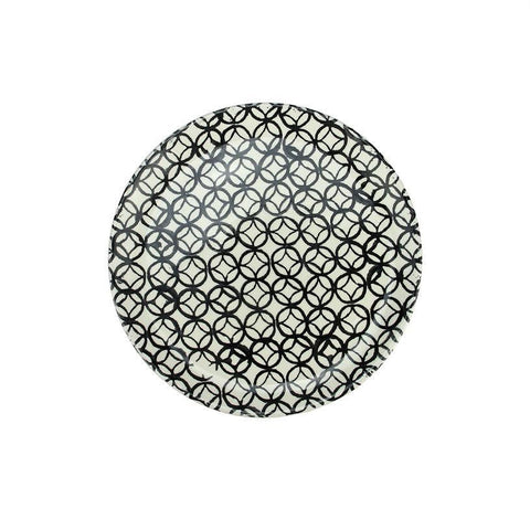 Basic Luxury Decorative Black Circled Diamonds on White Round Terracotta Dinner Plate 9.25"