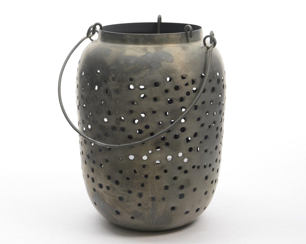 14.5" Botanic Beauty Gray Zinc Cut-Out Candle Holder Lantern