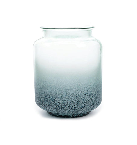 10" Seaside Treasures Navy and Pastel Blue Frosted Ombre Decorative Glass Jar Vase