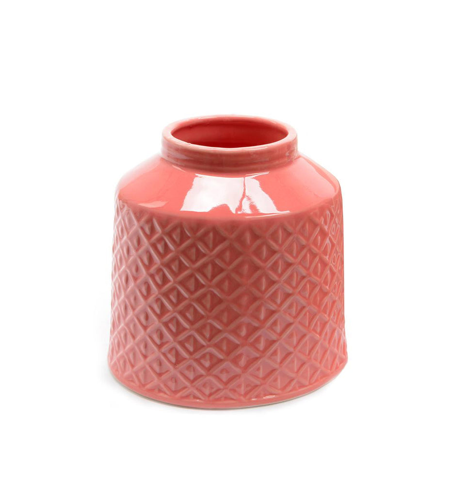 5" Basic Luxury Salmon Pink Porcelain Vase with Etched Diamond Candy Design