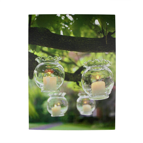 LED Lighted Flickering Garden Party Hanging Glass Candles Canvas Wall Art 15.75" x 12"