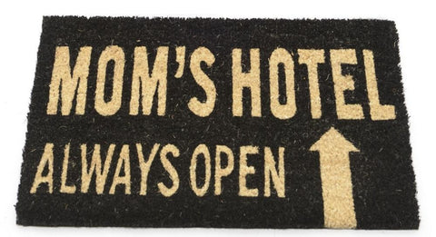 Mom's Hotel Always Open Decorative Black and Brown Coir Welcome Door Mat 24" x 16"