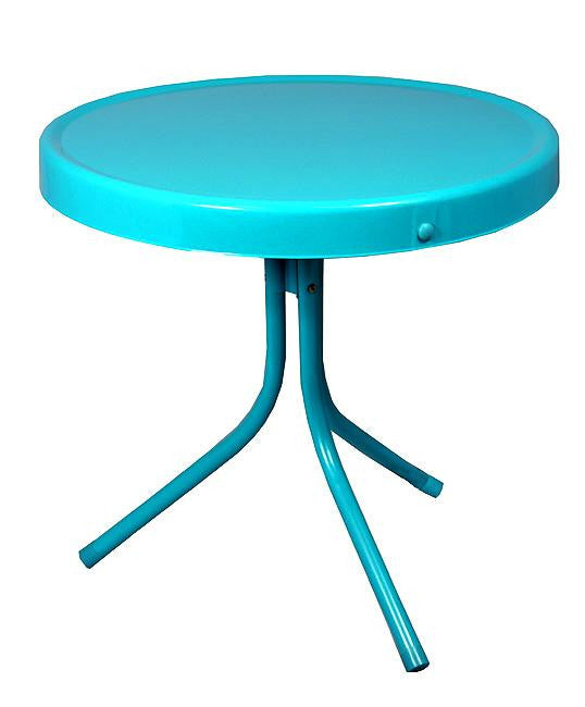 20" Turquoise Blue Retro Metal Tulip Outdoor Side Table