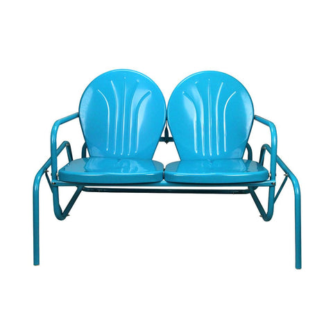 41" Turquoise Blue Retro Metal Tulip Outdoor Double Glider