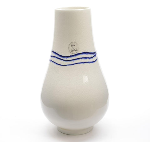 Seaside Treasures White and Navy Blue Striped Crackle Finished Vase 12"