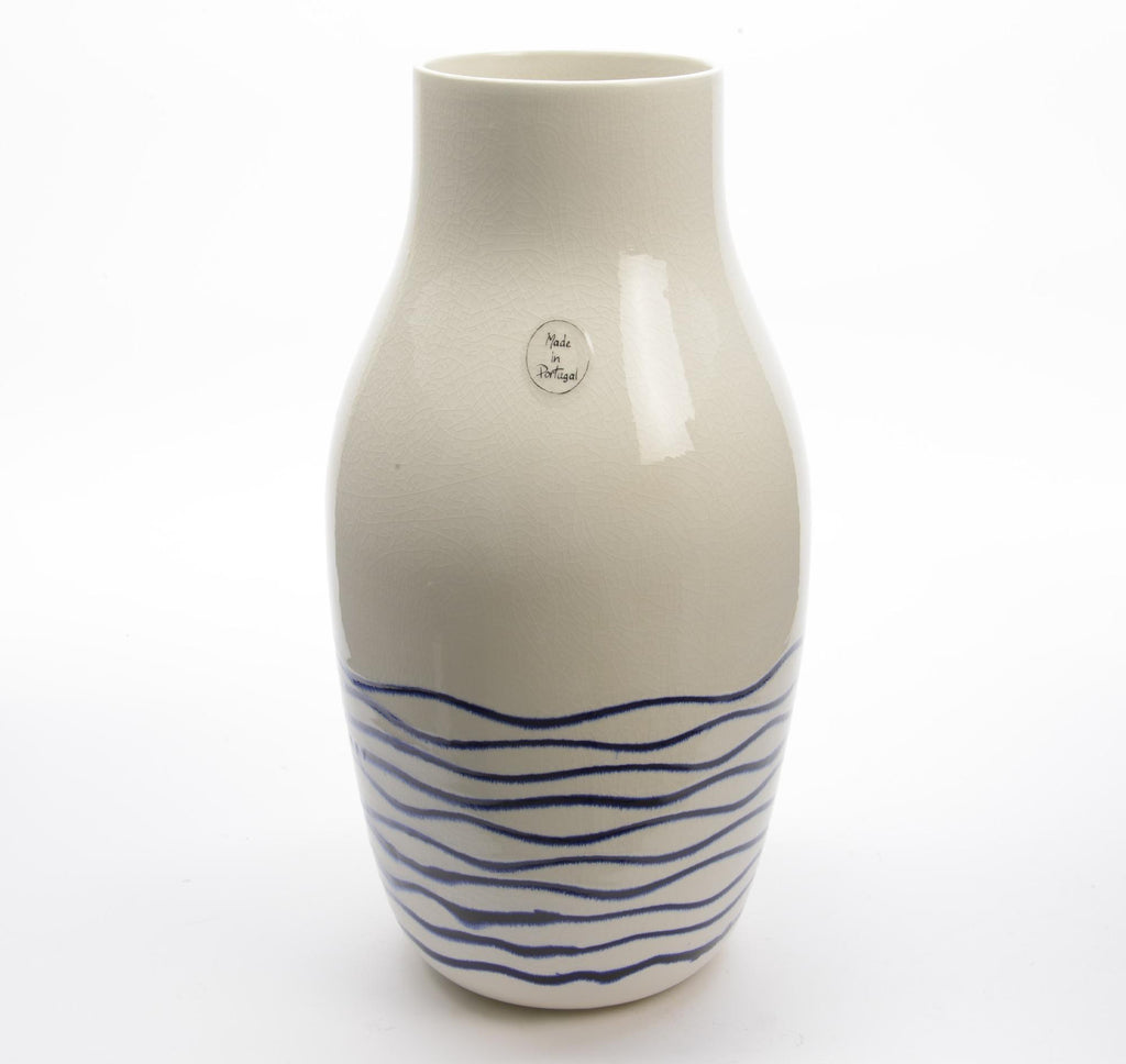 Seaside Treasures White and Navy Blue Striped Crackle Finished Vase 14"