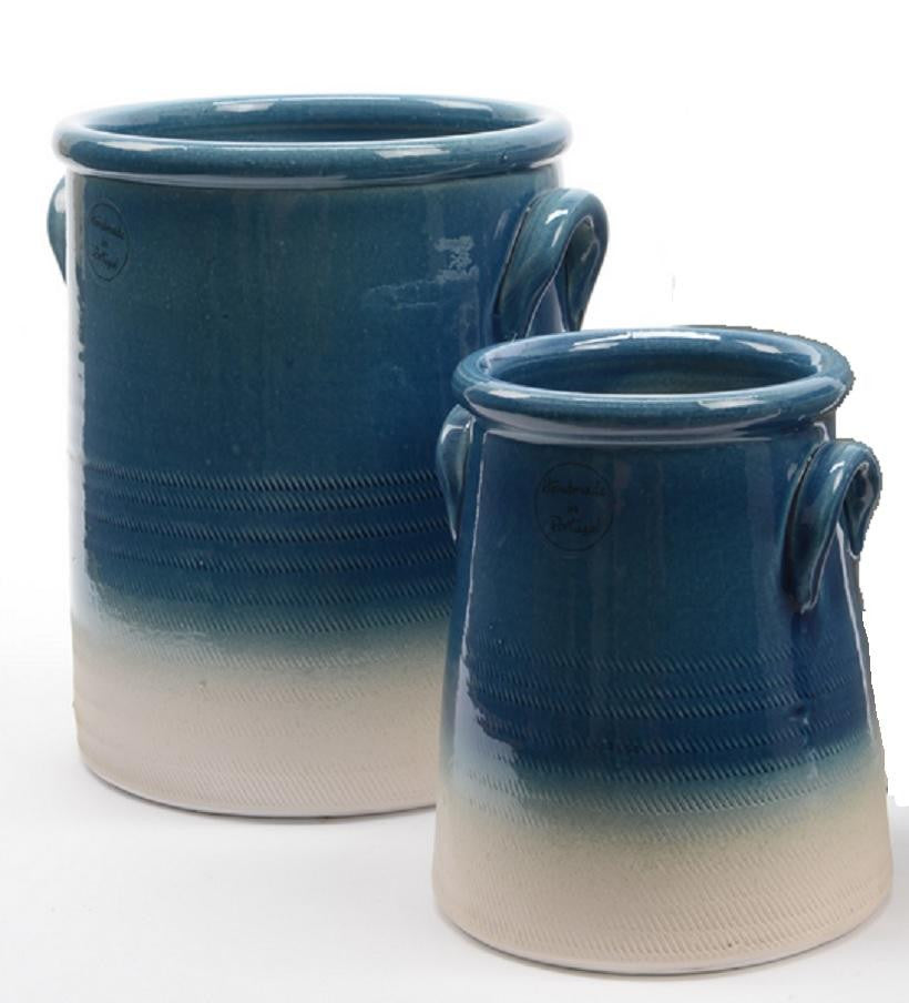 Set of 2 Seaside Treasures Handmade True Blue and White Embossed Planters 9.25"