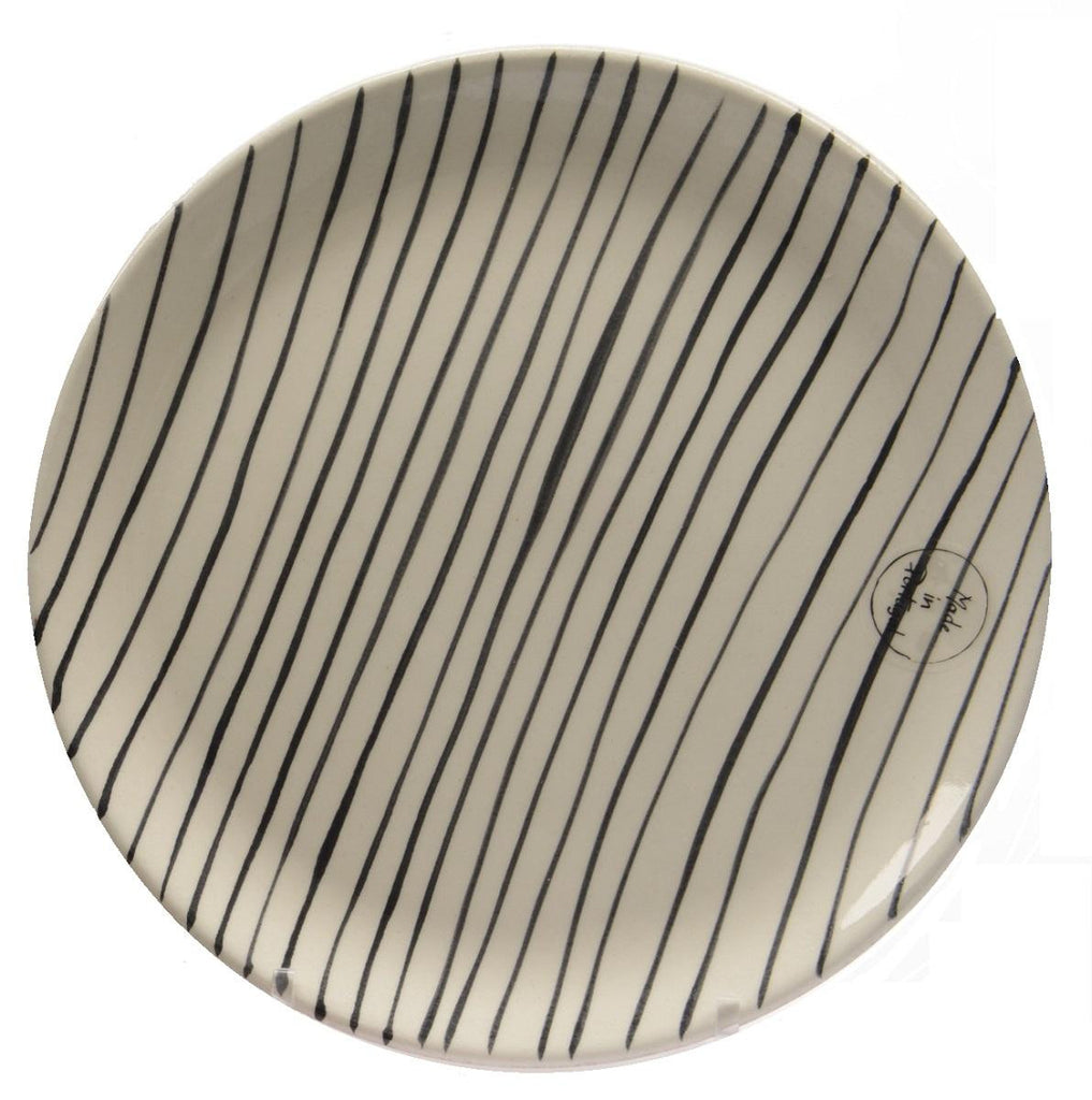 Basic Luxury Decorative Black Stripes on White Round Terracotta Dinner Plate 9.25"