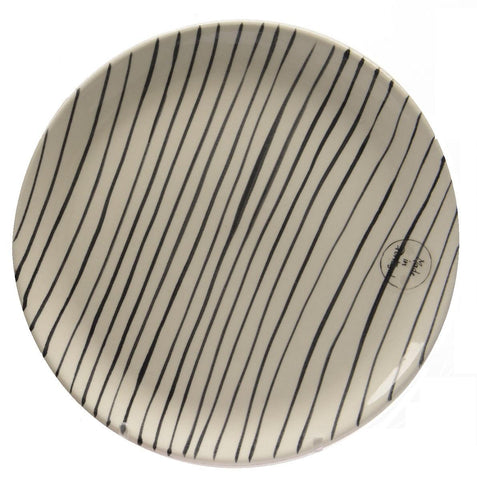 Basic Luxury Decorative Black Stripes on White Round Terracotta Dinner Plate 9.25"