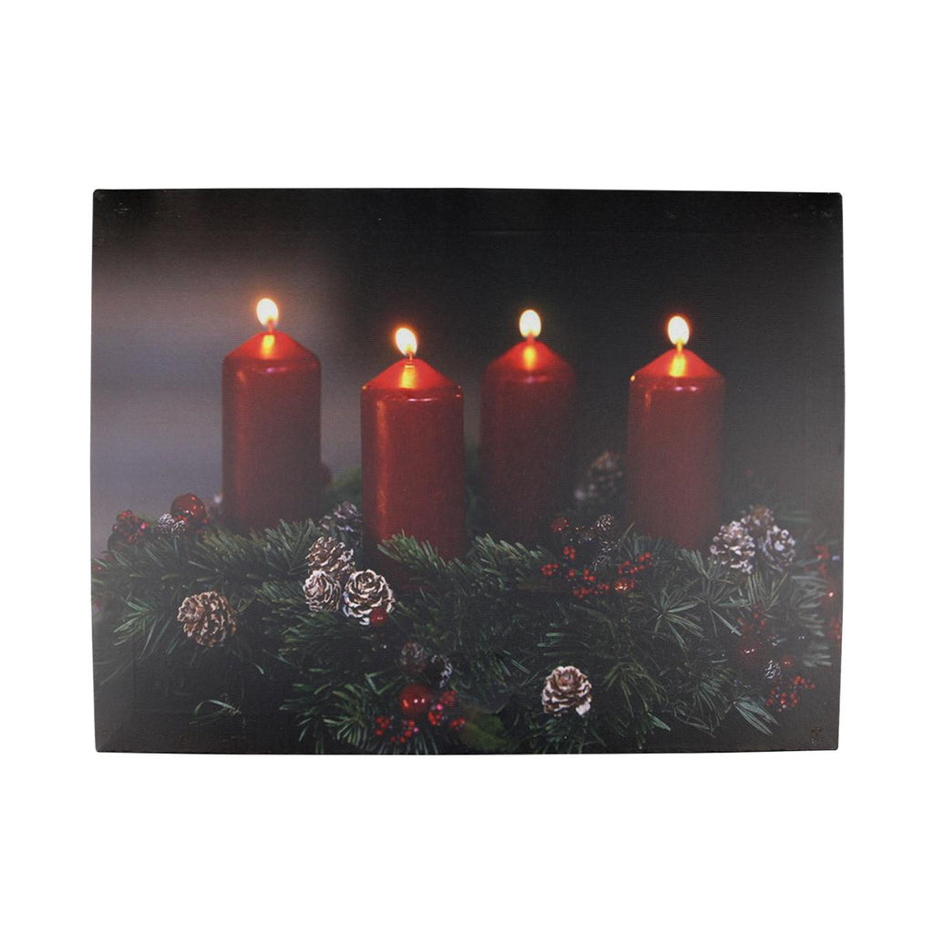 LED Lighted Flickering Candle Wreath Christmas Canvas Wall Art 12" x 15.75"