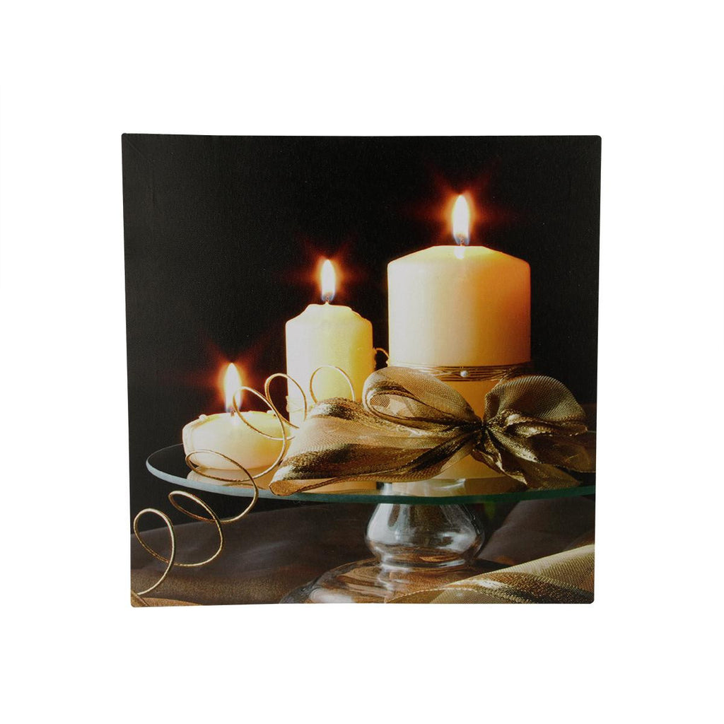 LED Lighted Flickering Candles with Ribbon Canvas Wall Art 12" x 12"