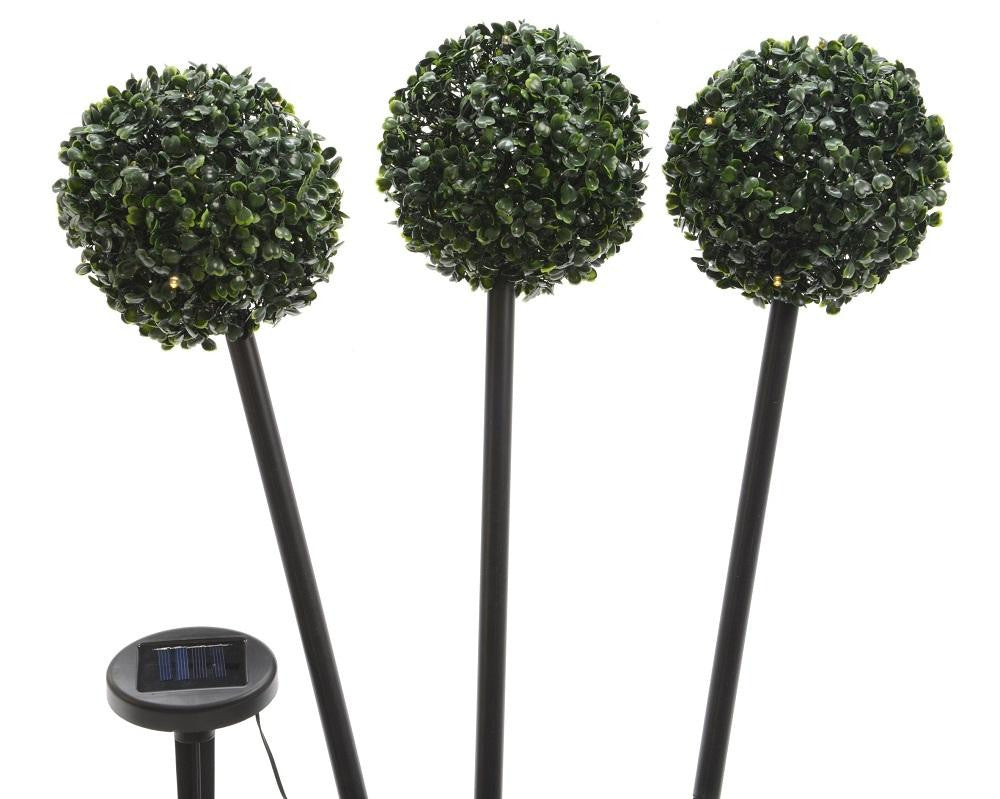 Set of 3 Solar Powered Topiary Outdoor Patio Garden Lawn Stakes 19.5" - Warm White LED Lights