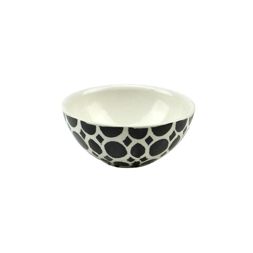 5.75" Basic Luxury Decorative Black Circles on White Round Terracotta Serving Bowl