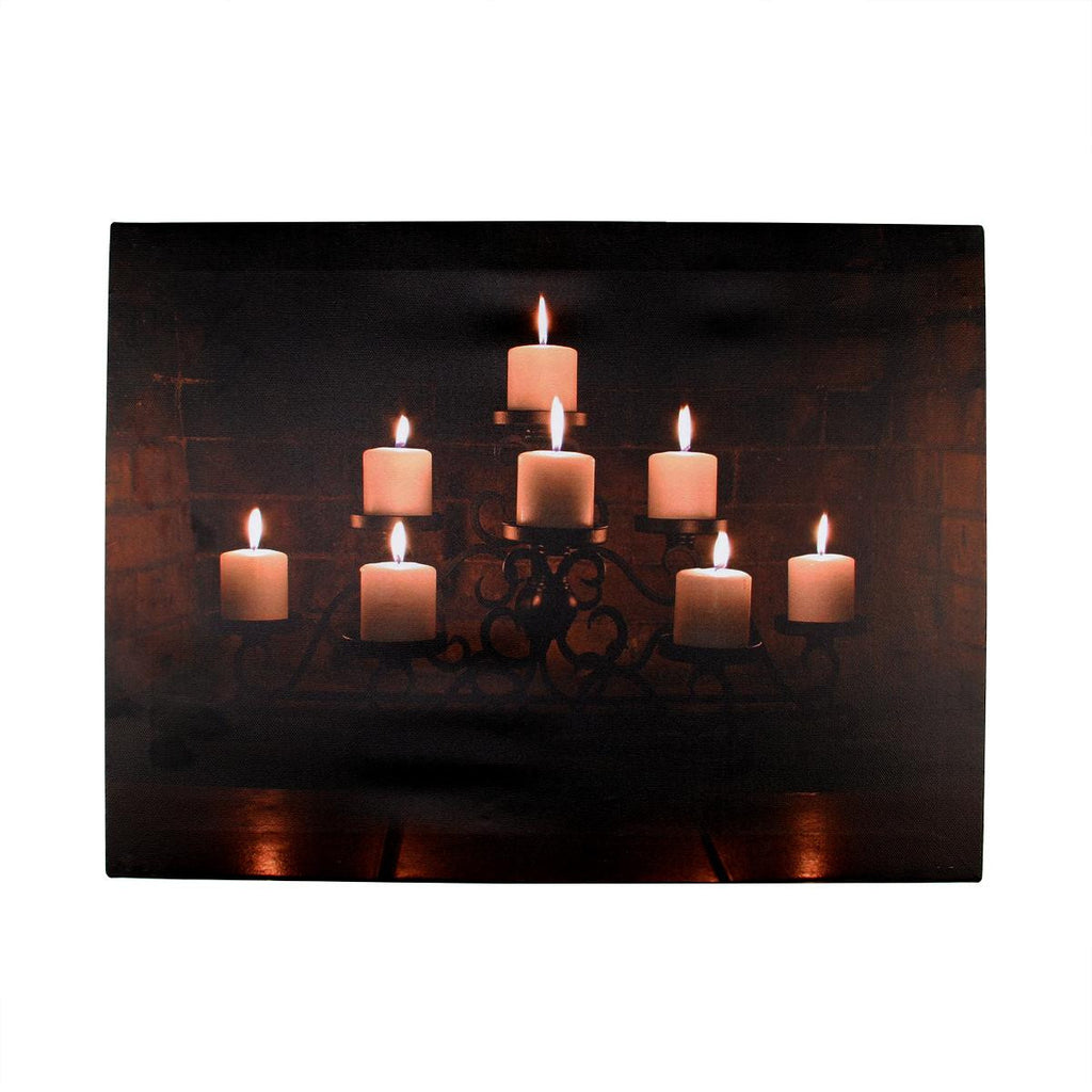 LED Lighted Flickering Rustic Lodge Fireplace Candles Canvas Wall Art 11.75" x 15.75"