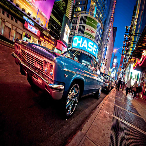 LED Lighted NYC Times Square with Classic Chevrolet Car Canvas Wall Art 15.75" x 23.5"