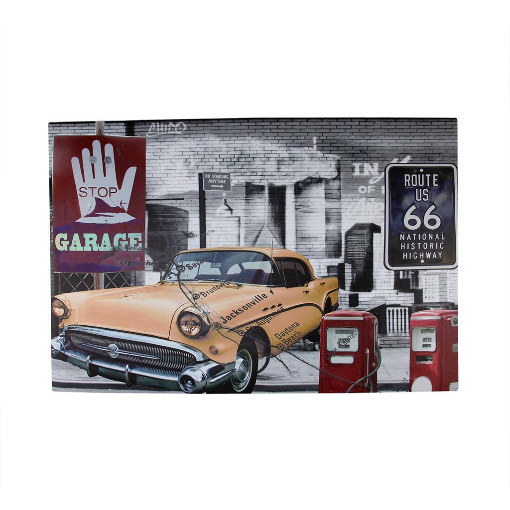 LED Lighted Route 66 Garage, Classic Car and 9-11 Memorial Canvas Wall Art 15.75" x 23.75"