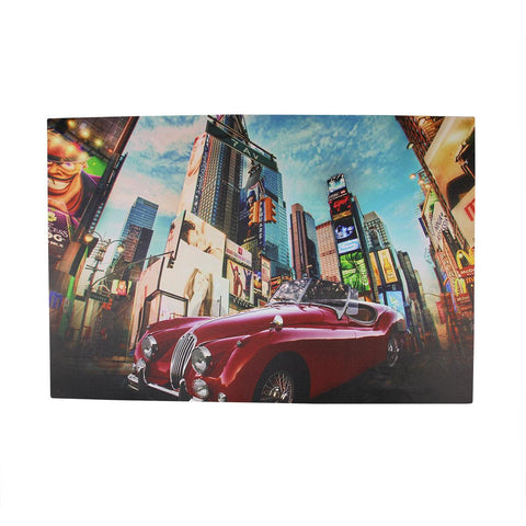 LED Lighted NYC Times Square 7th Avenue Classic MG Car Canvas Wall Art 15.75" x 23.5"