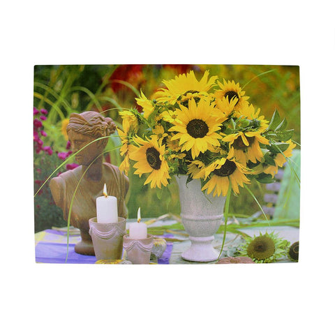 LED Lighted Flickering Garden Candles and Sunflower Vase Canvas Wall Art 11.75" x 15.75"