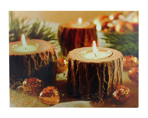 LED Lighted Flickering Rustic Lodge Woodland Candles Canvas Wall Art 11.75" x 15.75"