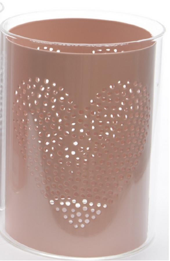 Basic Luxury Glass Hurricane with Peach Pink Insert Votive Candle Holder 4.5"