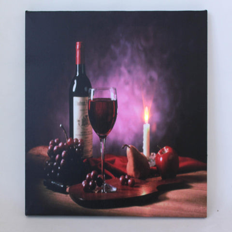 LED Lighted Flickering Wine, Fruit and Candle Canvas Wall Art 11.75" x 15.75"