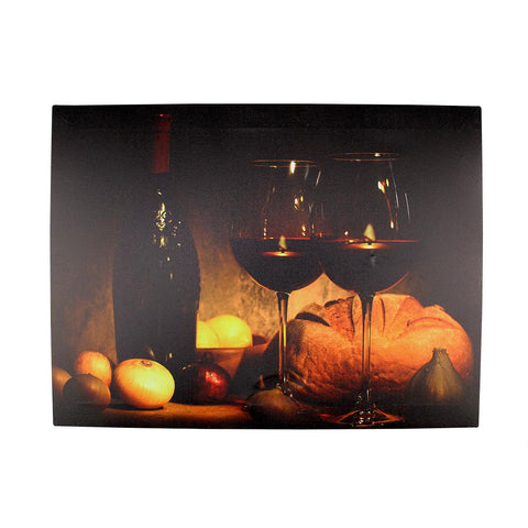 LED Lighted Flickering Wine, Bread and Candles Canvas Wall Art 11.75" x 15.75"