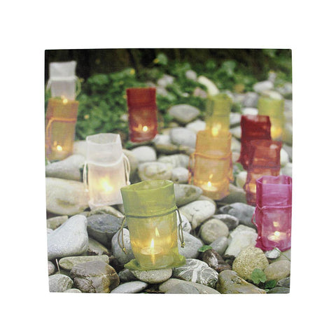 LED Lighted Flickering Garden Party Colorful Candle Bags Canvas Wall Art 11.75" x 11.75"