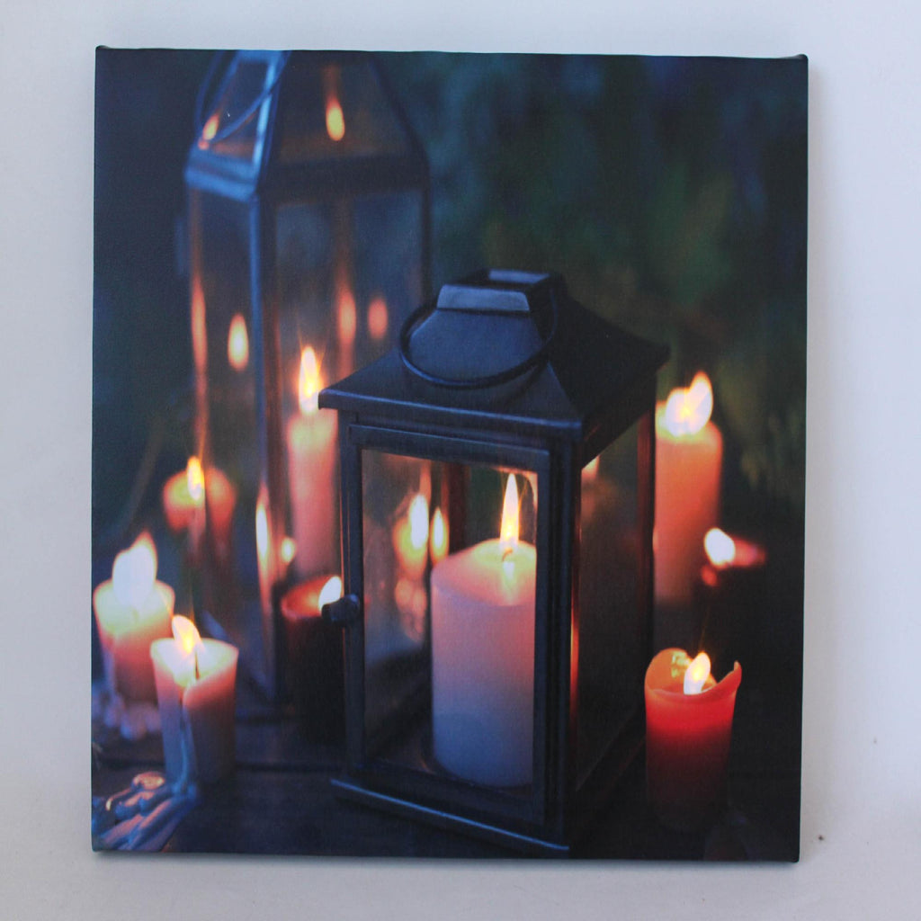 LED Lighted Flickering Garden Lantern Candles Scene Canvas Wall Art 11.75" x 15.75"