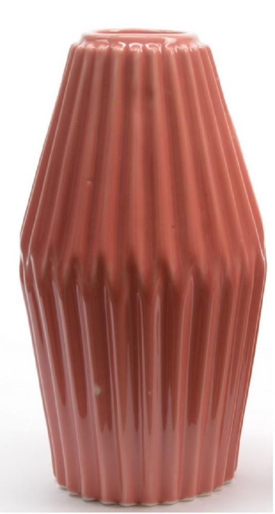 Basic Luxury Salmon Rose Handcrafted Ribbed Porcelain Vase 6.5"