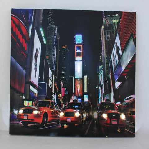 LED Lighted NYC Times Square Broadway Taxi Cabs Canvas Wall Art 15.75" x 23.5"