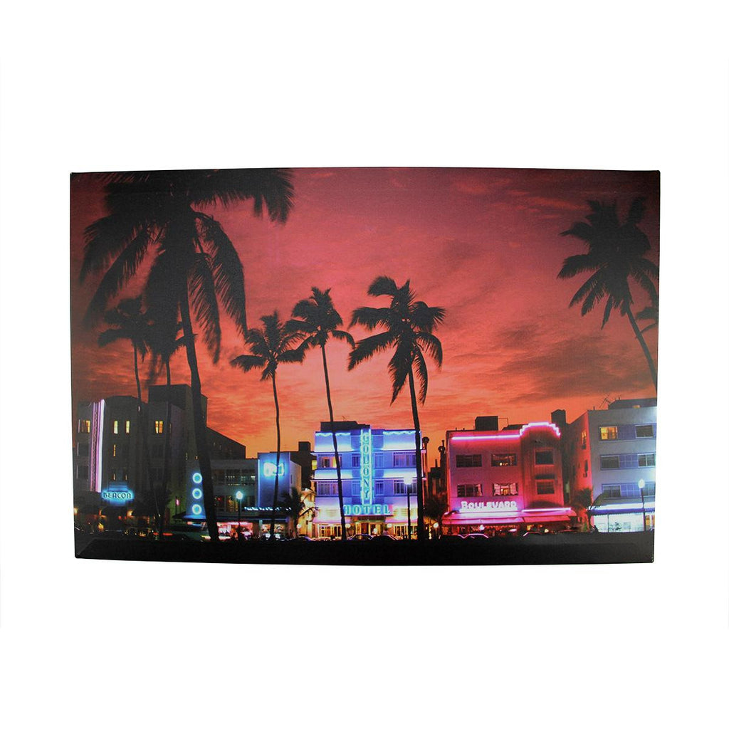 LED Lighted Famous South Beach Miami Florida Nightlife Scene Canvas Wall Art 15.75" x 23.5"