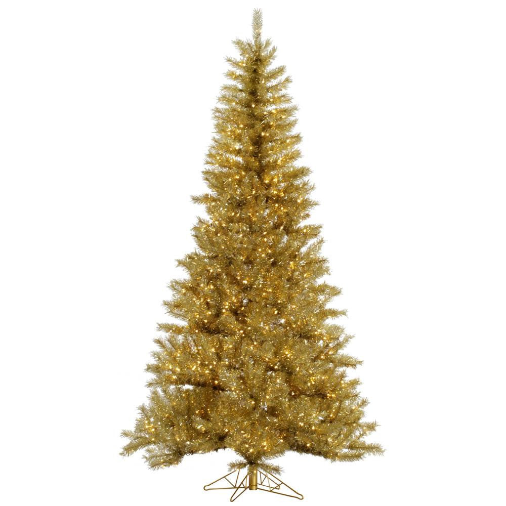 12' Pre-Lit Champagne Gold and Silver Tinsel Artificial Christmas Tree - Clear Dura-Lit Lights